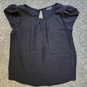 Papermoon Classic Black Polyester Blouse With Cap Sleeve Detail